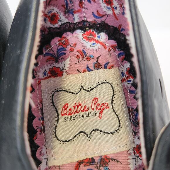 Bettie Page Shoes by Ellie Black Leather Mary Jane Pumps Heels Size 10 Pinup. - Picture 2 of 9